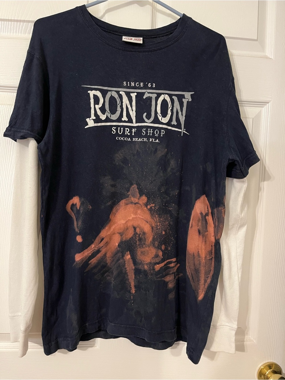 Ron Jon Surf Shop Navy Long-Sleeve Surf T-Shirt with Orange Graphic